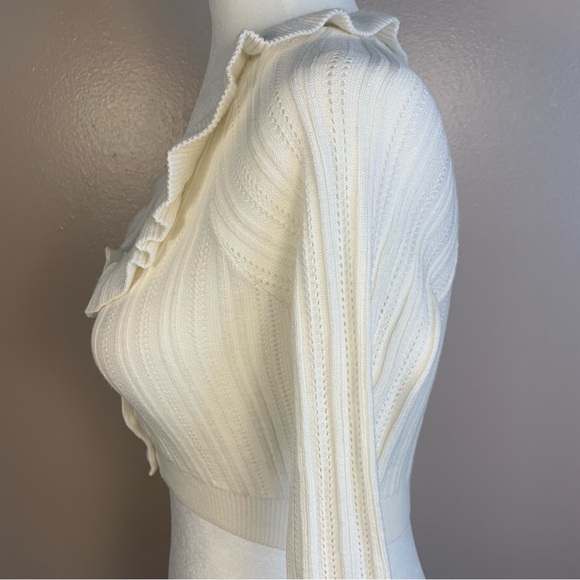 For Love & Lemons Camille Pointelle Knit Cropped Cardigan Sweater - Picture 6 of 14